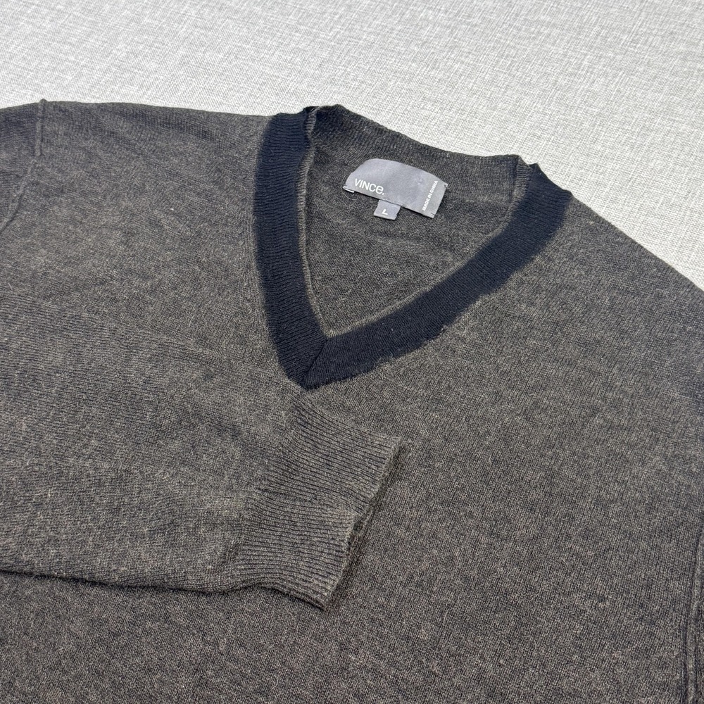 Vince. Sweater Pullover Mens L Gray V-Neck Wool Nylon‎ Camel Long Sleeve